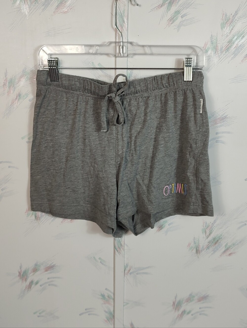 Women's Rae Dunn Grey Pajama Shorts with Optimist Graphic